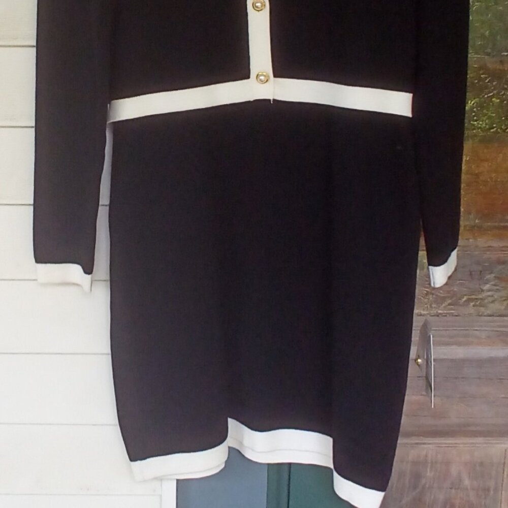 Taylor 2PC Black/Ivory Sweater Dress/Jacket Set Size: L - Picture 2 of 7